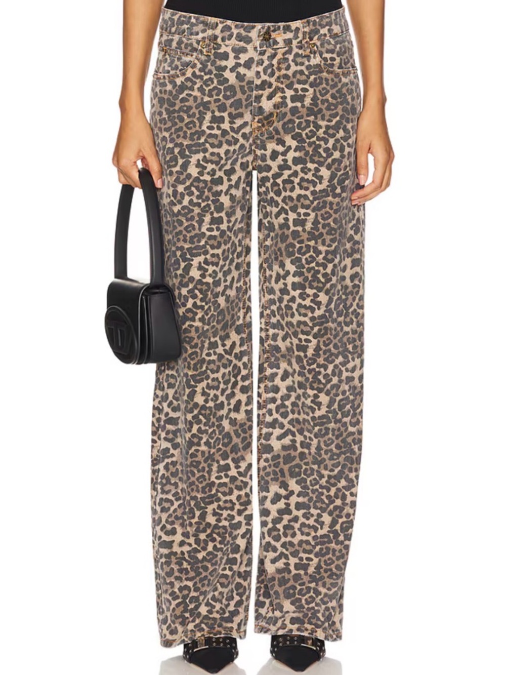 Lioness Top Model wide leg Jean Leopard brown sz M new NWT